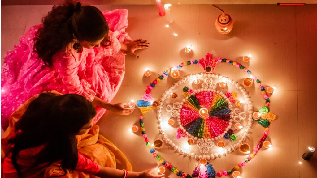 Rangoli making for diwali decorations